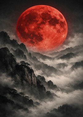 Blood Moon Over Misty Mountains