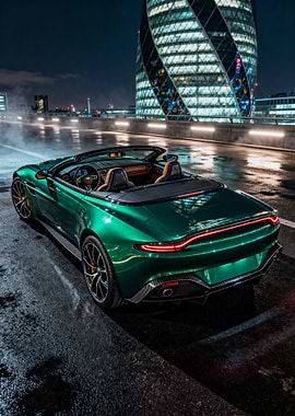 Green Aston Martin Convertible at Night