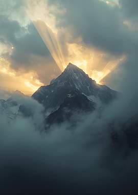 Mountain Peak with Sun Rays