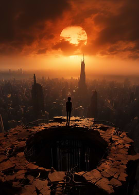 Post-Apocalyptic Cityscape with Figure