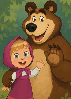 Masha and the Bear Cartoon Illustration