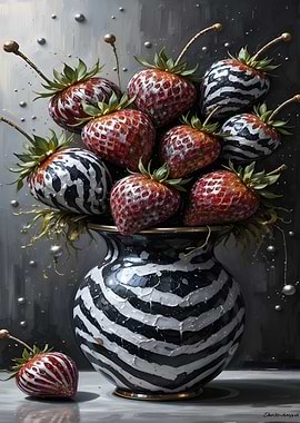 Strawberries in Zebra Vase Still Life