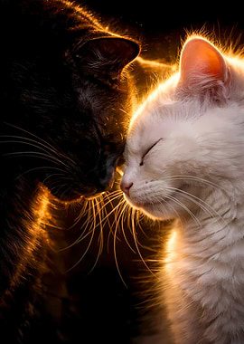 Black And White Cats Couple - Luxury Animal Wall Art - Romantic Gift Decor