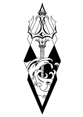 Trident and Wave Black and White