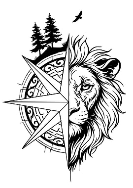 Lion Compass Black and White Design