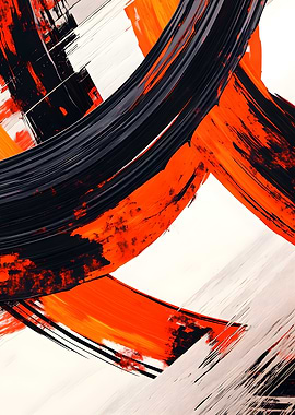 Abstract Painting with Orange and Black Strokes