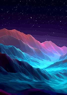 Colorful Mountain Range Under Starry Sky