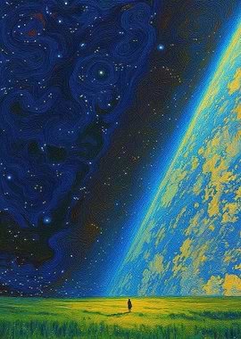 Cosmic Wanderer: Earth and Starry Sky