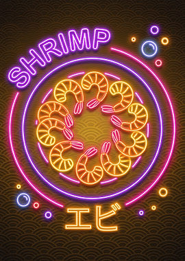 Neon Shrimp Japanese Food Illustration