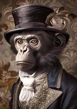 Chimpanzee in Victorian Attire Portrait