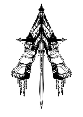 Gauntlets Holding Sword Black and White