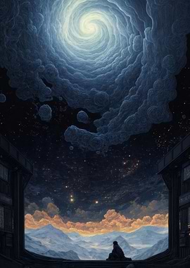 Contemplation under a swirling sky