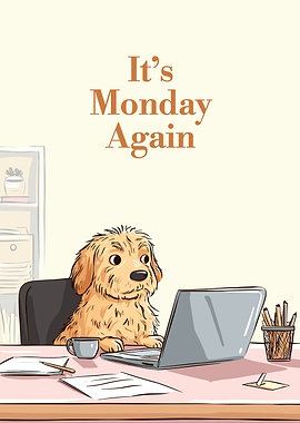 It's Monday Again - Dog at Desk