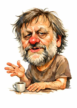 Žižek Watercolor Portrait with Coffee