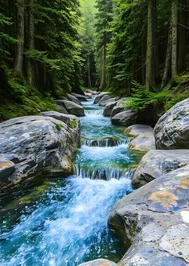 Mountain Stream Through Forest