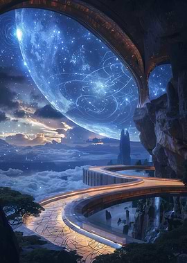 Futuristic Landscape with Celestial Sphere