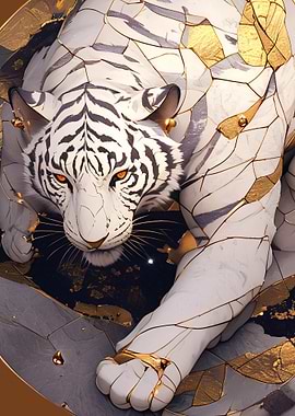 White Tiger with Gold Accents