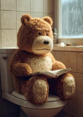 Teddy Bear Reading on Toilet