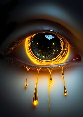 Golden Eye with Dripping Liquid
