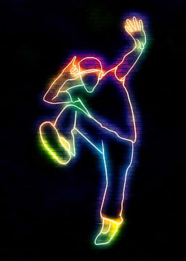 Neon Dancer on Brick Wall