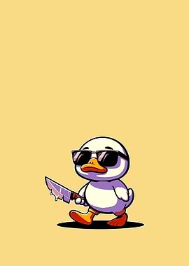 Cartoon Duck with Knife and Sunglasses