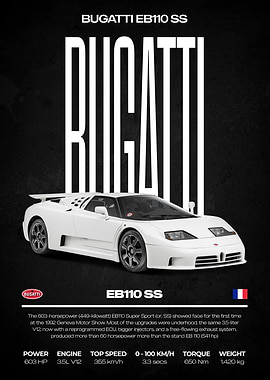 Bugatti EB110 SS Car Poster