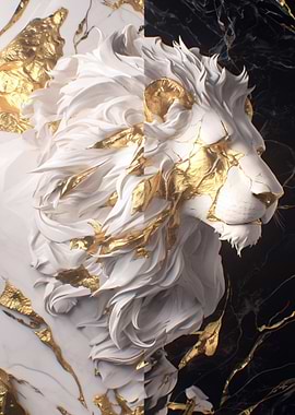 Lion Sculpture with Gold Accents