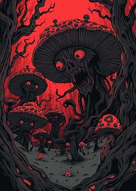 Creepy Mushroom Forest Illustration