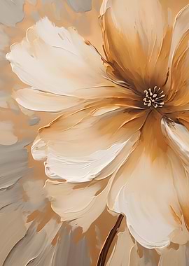 Abstract Floral Painting in Beige and Brown
