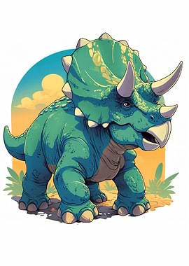 Cartoon Triceratops Dinosaur Illustration