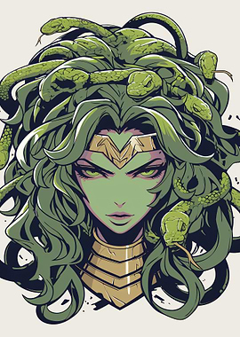 Medusa Portrait with Snakes and Gold