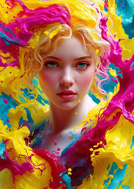 Colorful Portrait with Paint Splashes