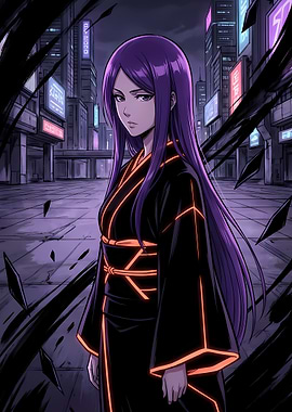 Anime Girl in Cyberpunk Cityscape