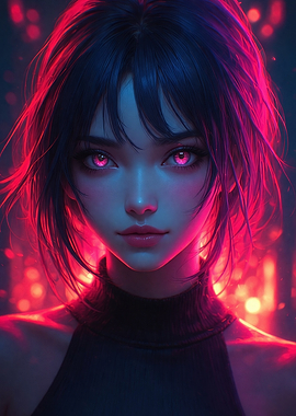 Mystic Crimson Gaze: Surreal Portrait with Glowing Eyes