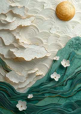 Abstract Landscape with Flowers and Sun