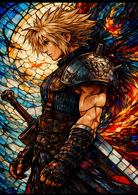 Cloud Strife Stained Glass Portrait