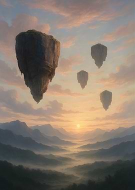 Floating Islands Landscape at Sunset