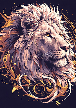 Lion Portrait with Golden Accents