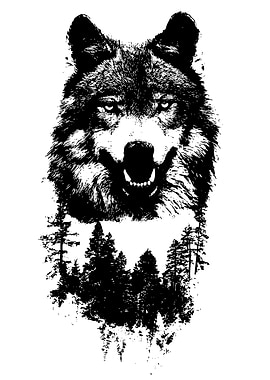 Wolf and Forest Black and White