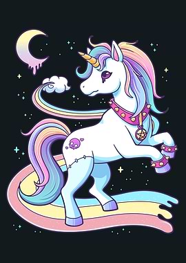 Pastel Goth Unicorn with Rainbow