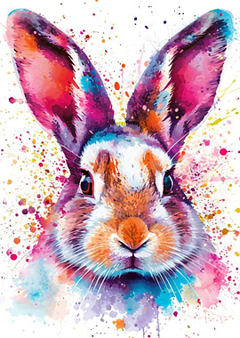 Colorful Watercolor Rabbit Portrait