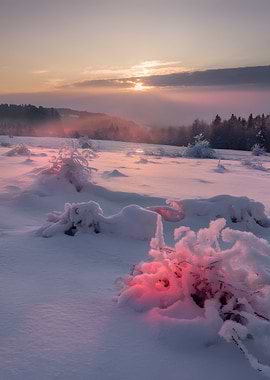 Winter Sunset Over Snow-Covered Landscape