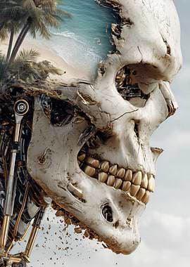 Cyborg Skull Beach Paradise
