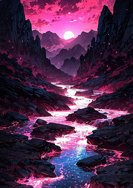 Pink River Mountain Landscape