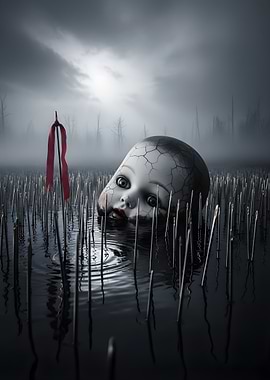 Creepy Doll Head in Needle Water