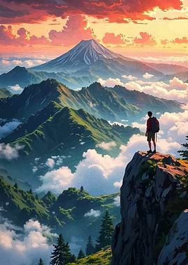 Mountain Hiker at Sunrise
