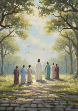 Jesus and Disciples on Stone Path
