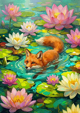 Fox in Lily Pond