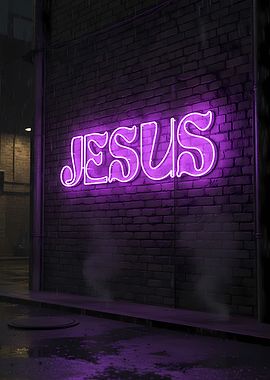Jesus Neon Sign on Brick Wall