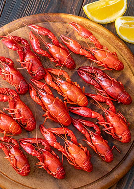 Crawfish Boil on Wooden Board